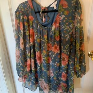 Lauren Conrad Floral Blue Women's Top